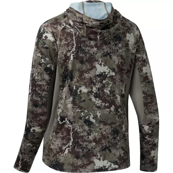 BASSDASH UPF 50 Mens Hunting Shirts with Mask Long Sleeve Camo Fishing HoodieGrunge Camo