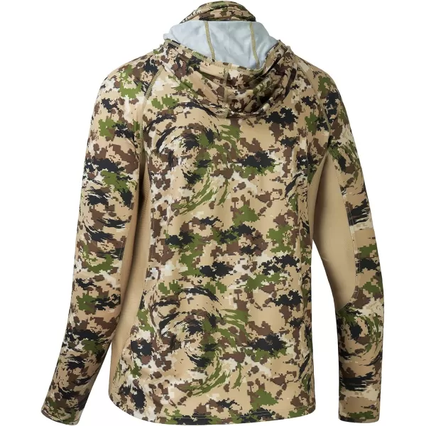 BASSDASH UPF 50 Mens Hunting Shirts with Mask Long Sleeve Camo Fishing HoodieHighland