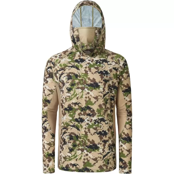 BASSDASH UPF 50 Mens Hunting Shirts with Mask Long Sleeve Camo Fishing HoodieHighland