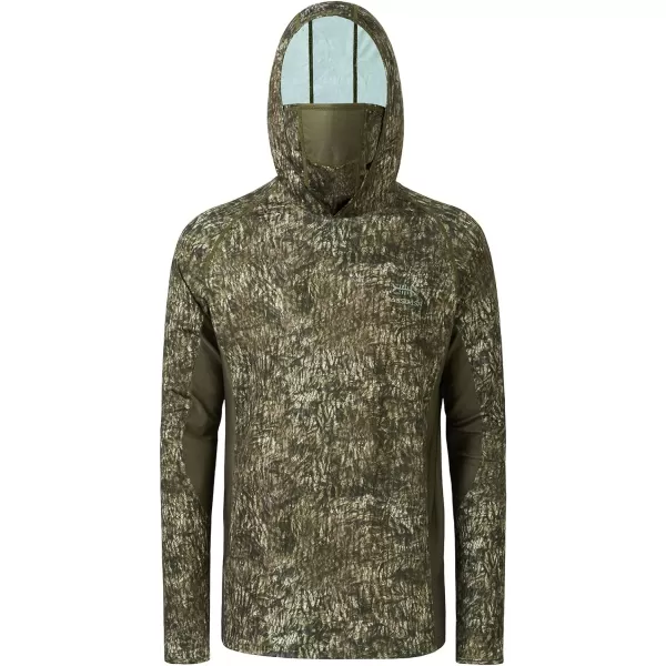 BASSDASH UPF 50 Mens Hunting Shirts with Mask Long Sleeve Camo Fishing HoodieMossy Wood