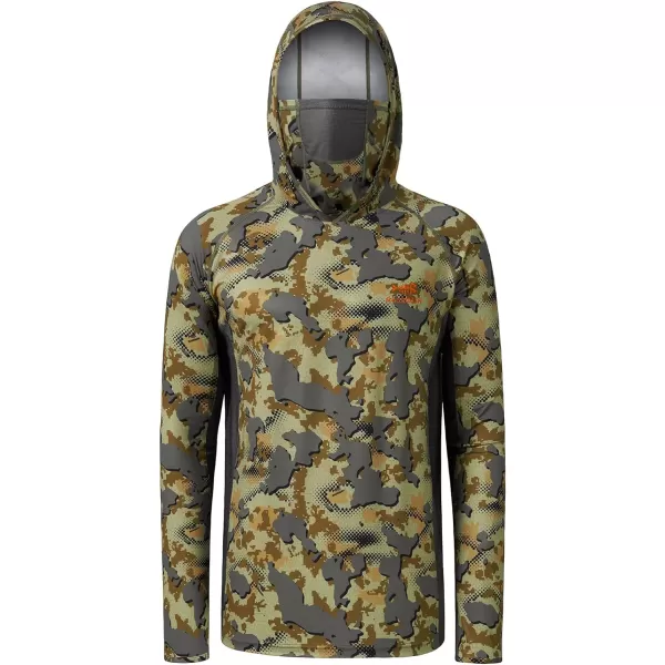 BASSDASH UPF 50 Mens Hunting Shirts with Mask Long Sleeve Camo Fishing HoodieOpen Terrain