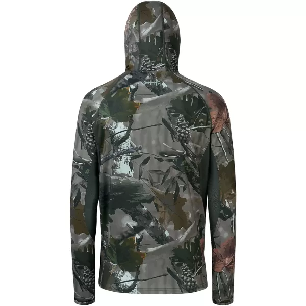 BASSDASH UPF 50 Mens Hunting Shirts with Mask Long Sleeve Camo Fishing HoodieWoodland I