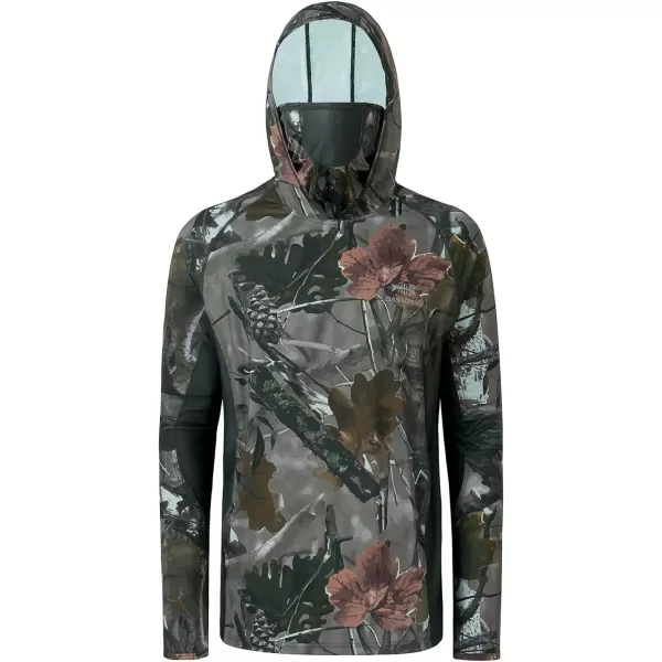 BASSDASH UPF 50 Mens Hunting Shirts with Mask Long Sleeve Camo Fishing HoodieWoodland I