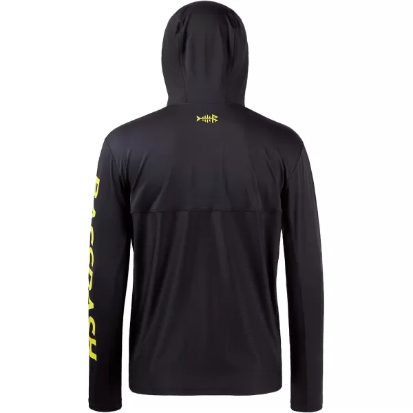 BASSDASH UPF 50 Mens UV Sun Protection Long Sleeve Performance Fishing Hoodie Hooded ShirtsBlackYellow Logo