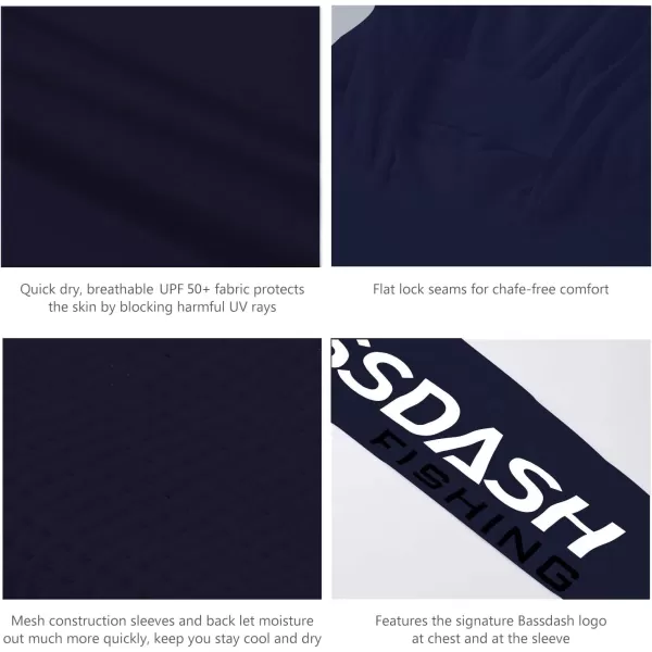 BASSDASH UPF 50 Mens UV Sun Protection Long Sleeve Performance Fishing Hoodie Hooded ShirtsDark BlueWhite Logo