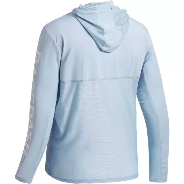 BASSDASH UPF 50 Mens UV Sun Protection Long Sleeve Performance Fishing Hoodie Hooded ShirtsLight Steel BlueWhite Logo