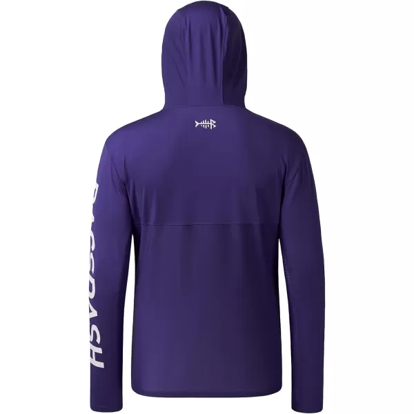 BASSDASH UPF 50 Mens UV Sun Protection Long Sleeve Performance Fishing Hoodie Hooded ShirtsPurpleWhite Logo