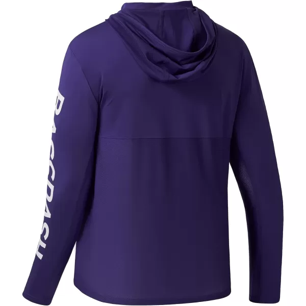 BASSDASH UPF 50 Mens UV Sun Protection Long Sleeve Performance Fishing Hoodie Hooded ShirtsPurpleWhite Logo