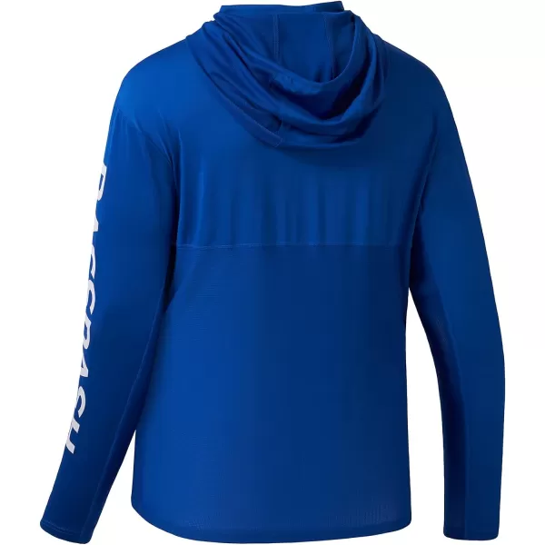 BASSDASH UPF 50 Mens UV Sun Protection Long Sleeve Performance Fishing Hoodie Hooded ShirtsRoyal BlueWhite Logo