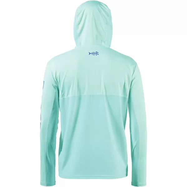 BASSDASH UPF 50 Mens UV Sun Protection Long Sleeve Performance Fishing Hoodie Hooded ShirtsSeafoamVivid Blue Logo