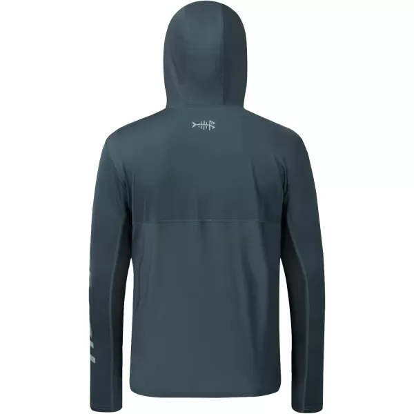 BASSDASH UPF 50 Mens UV Sun Protection Long Sleeve Performance Fishing Hoodie Hooded ShirtsSlate BlueLight Grey Logo