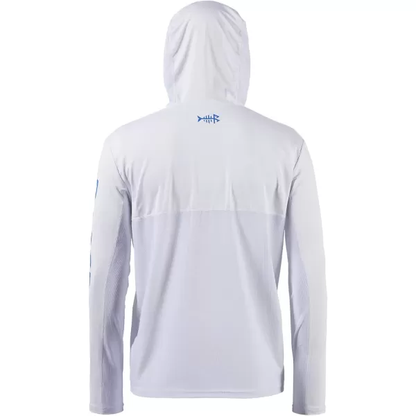 BASSDASH UPF 50 Mens UV Sun Protection Long Sleeve Performance Fishing Hoodie Hooded ShirtsWhiteVivid Blue Logo