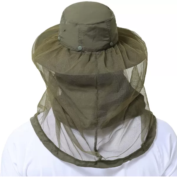 BASSDASH UPF 50 Mosquito Sun Hat with Hidden Head Net and Neck Flap for Men Women Outdoor Fishing Hiking CampingArmy Green