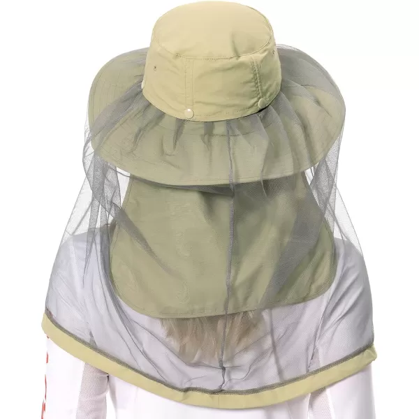 BASSDASH UPF 50 Mosquito Sun Hat with Hidden Head Net and Neck Flap for Men Women Outdoor Fishing Hiking CampingKhaki