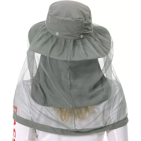 BASSDASH UPF 50 Mosquito Sun Hat with Hidden Head Net and Neck Flap for Men Women Outdoor Fishing Hiking CampingLight Grey