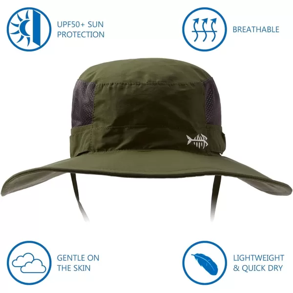 BASSDASH UPF 50 Sun Fishing Hat Water Resistant with Detachable Neck FlapArmy Green  Big Head Size