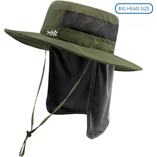 BASSDASH UPF 50 Sun Fishing Hat Water Resistant with Detachable Neck FlapArmy Green  Big Head Size