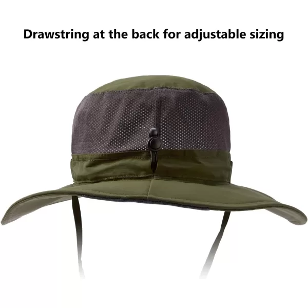 BASSDASH UPF 50 Sun Fishing Hat Water Resistant with Detachable Neck FlapArmy Green