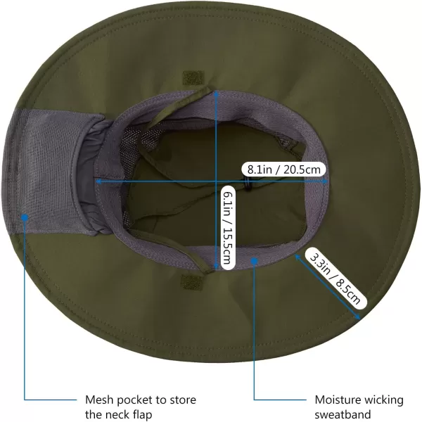 BASSDASH UPF 50 Sun Fishing Hat Water Resistant with Detachable Neck FlapArmy Green