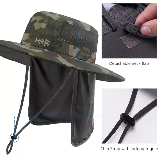 BASSDASH UPF 50 Sun Fishing Hat Water Resistant with Detachable Neck FlapArmy Green Camo