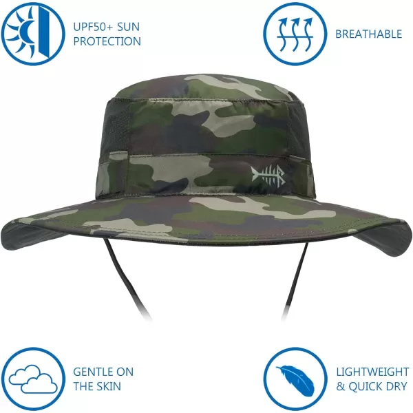 BASSDASH UPF 50 Sun Fishing Hat Water Resistant with Detachable Neck FlapArmy Green Camo