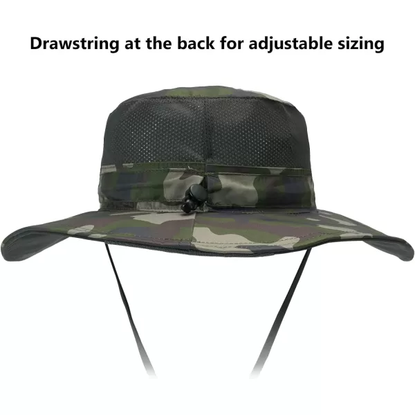 BASSDASH UPF 50 Sun Fishing Hat Water Resistant with Detachable Neck FlapArmy Green Camo