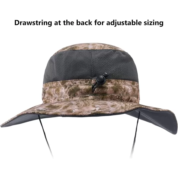 BASSDASH UPF 50 Sun Fishing Hat Water Resistant with Detachable Neck FlapBarren Camo