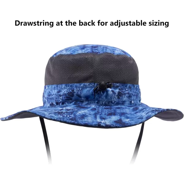 BASSDASH UPF 50 Sun Fishing Hat Water Resistant with Detachable Neck FlapBluecamo