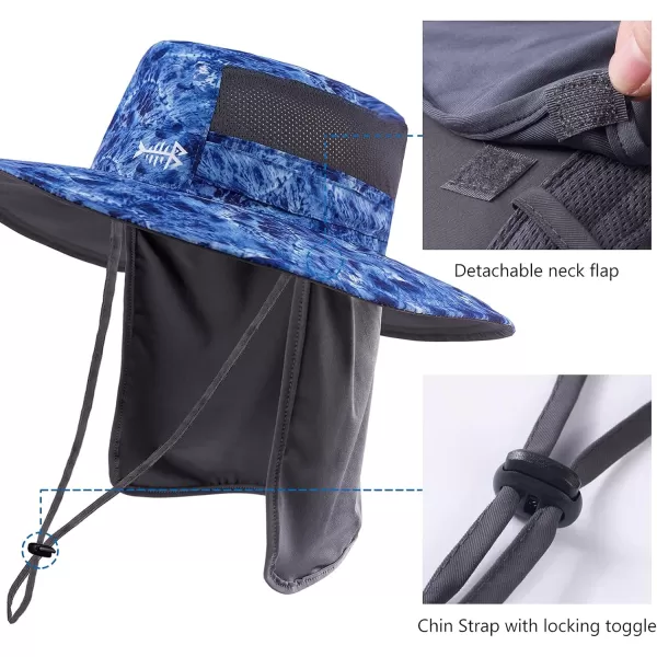 BASSDASH UPF 50 Sun Fishing Hat Water Resistant with Detachable Neck FlapBluecamo