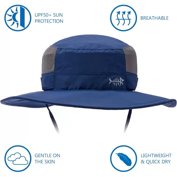 BASSDASH UPF 50 Sun Fishing Hat Water Resistant with Detachable Neck FlapDark Blue  Big Head Size