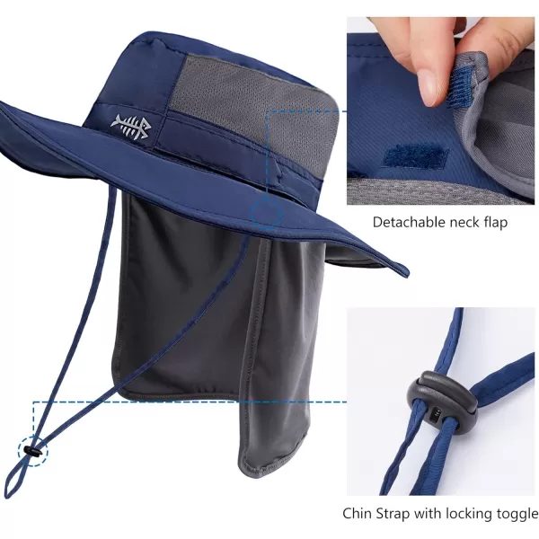 BASSDASH UPF 50 Sun Fishing Hat Water Resistant with Detachable Neck FlapDark Blue  Big Head Size