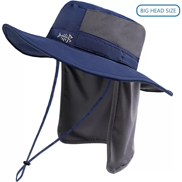 BASSDASH UPF 50 Sun Fishing Hat Water Resistant with Detachable Neck FlapDark Blue  Big Head Size