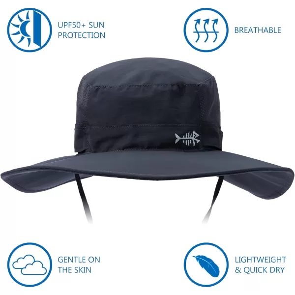 BASSDASH UPF 50 Sun Fishing Hat Water Resistant with Detachable Neck FlapDark Grey  Big Head Size