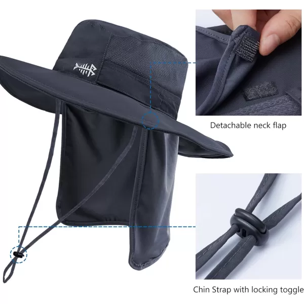 BASSDASH UPF 50 Sun Fishing Hat Water Resistant with Detachable Neck FlapDark Grey  Big Head Size