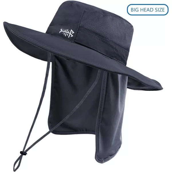 BASSDASH UPF 50 Sun Fishing Hat Water Resistant with Detachable Neck FlapDark Grey  Big Head Size