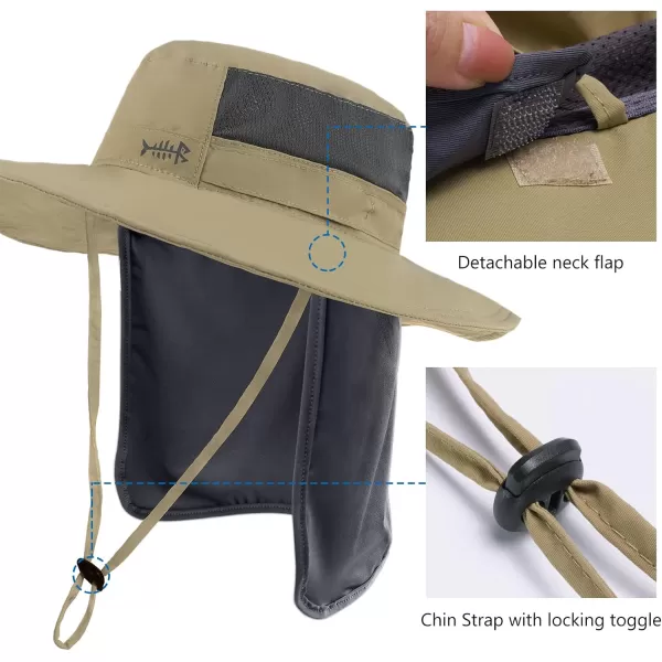 BASSDASH UPF 50 Sun Fishing Hat Water Resistant with Detachable Neck FlapDark Khaki