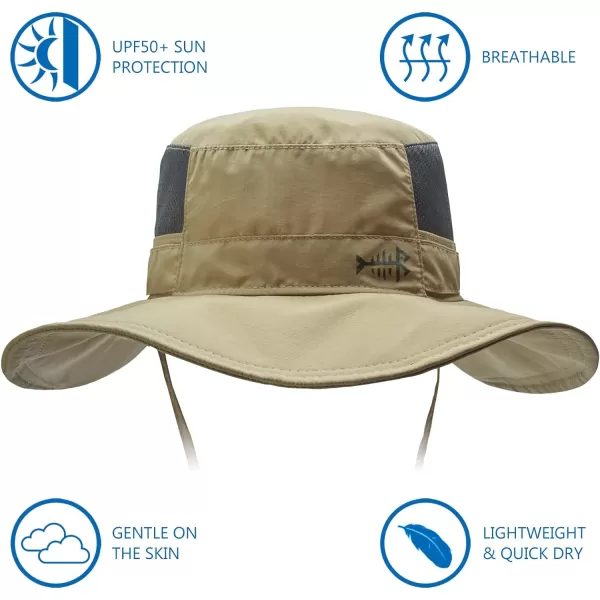 BASSDASH UPF 50 Sun Fishing Hat Water Resistant with Detachable Neck FlapDark Khaki