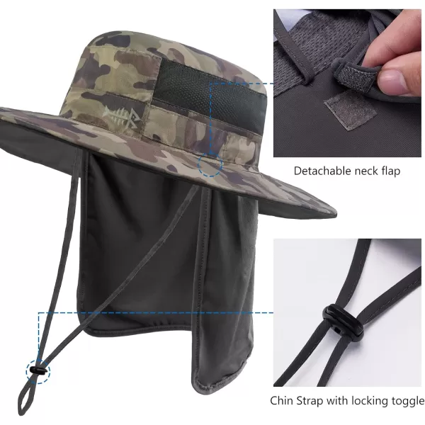 BASSDASH UPF 50 Sun Fishing Hat Water Resistant with Detachable Neck FlapEarth Camo