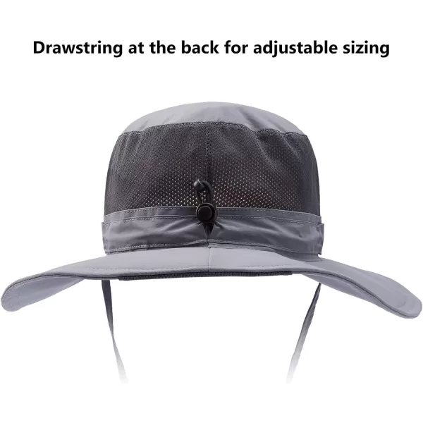 BASSDASH UPF 50 Sun Fishing Hat Water Resistant with Detachable Neck FlapLight Grey  Big Head Size