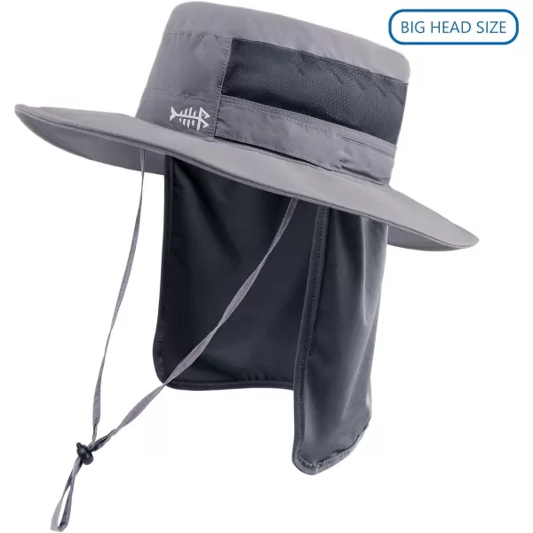 BASSDASH UPF 50 Sun Fishing Hat Water Resistant with Detachable Neck FlapLight Grey  Big Head Size