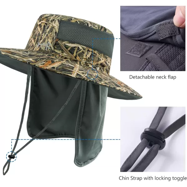 BASSDASH UPF 50 Sun Fishing Hat Water Resistant with Detachable Neck FlapReeds