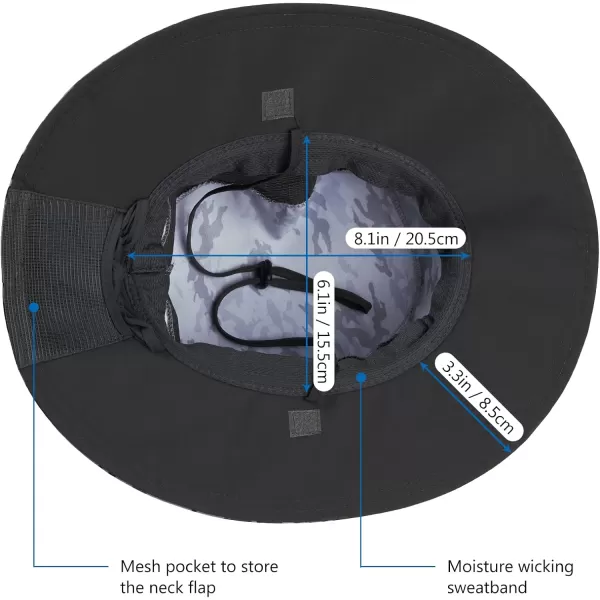 BASSDASH UPF 50 Sun Fishing Hat Water Resistant with Detachable Neck FlapStorm Camo