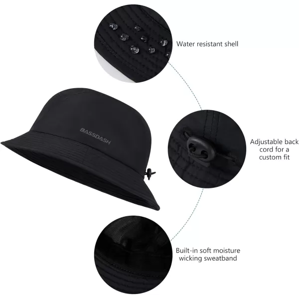 BASSDASH UPF50 Fishing Bucket Hat for Men Women Lightweight Water Resistant Packable Outdoor Summer Sun Hats FH13Black