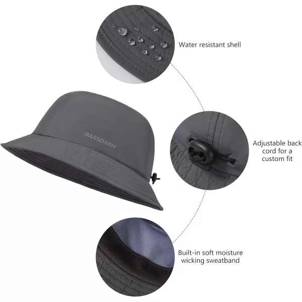 BASSDASH UPF50 Fishing Bucket Hat for Men Women Lightweight Water Resistant Packable Outdoor Summer Sun Hats FH13Dark Grey