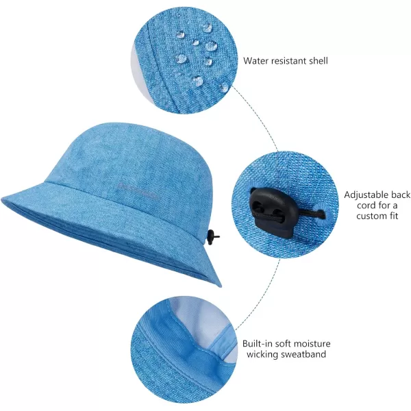 BASSDASH UPF50 Fishing Bucket Hat for Men Women Lightweight Water Resistant Packable Outdoor Summer Sun Hats FH13Light Blue Denim Print