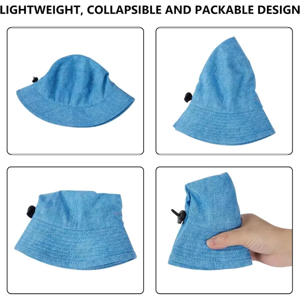 BASSDASH UPF50 Fishing Bucket Hat for Men Women Lightweight Water Resistant Packable Outdoor Summer Sun Hats FH13Light Blue Denim Print