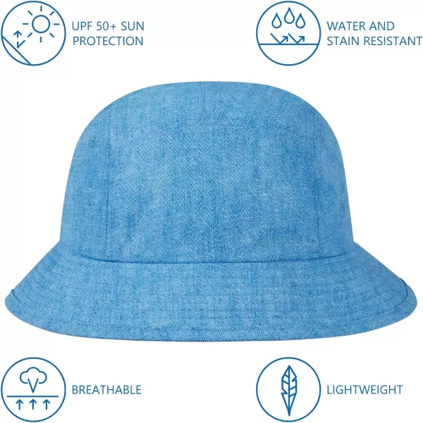 BASSDASH UPF50 Fishing Bucket Hat for Men Women Lightweight Water Resistant Packable Outdoor Summer Sun Hats FH13Light Blue Denim Print