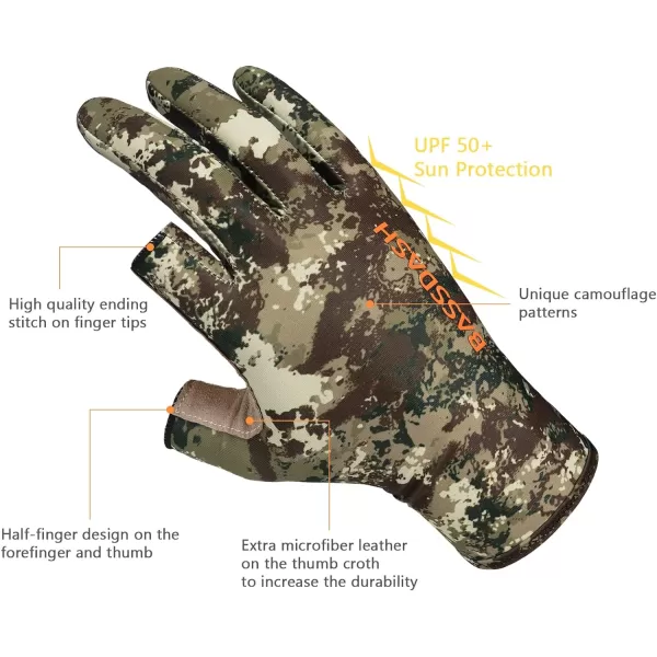 BASSDASH Unisex Fingerless Camo Hunting Gloves for Mens Womens Early Season Warm Weather UPF 50 Lightweight Fishing Photography HG03Grunge Camo