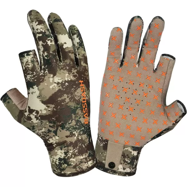 BASSDASH Unisex Fingerless Camo Hunting Gloves for Mens Womens Early Season Warm Weather UPF 50 Lightweight Fishing Photography HG03Grunge Camo