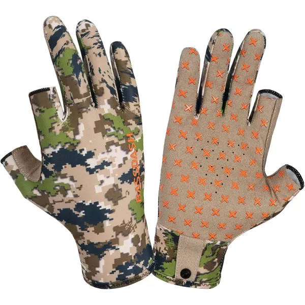 BASSDASH Unisex Fingerless Camo Hunting Gloves for Mens Womens Early Season Warm Weather UPF 50 Lightweight Fishing Photography HG03Highland